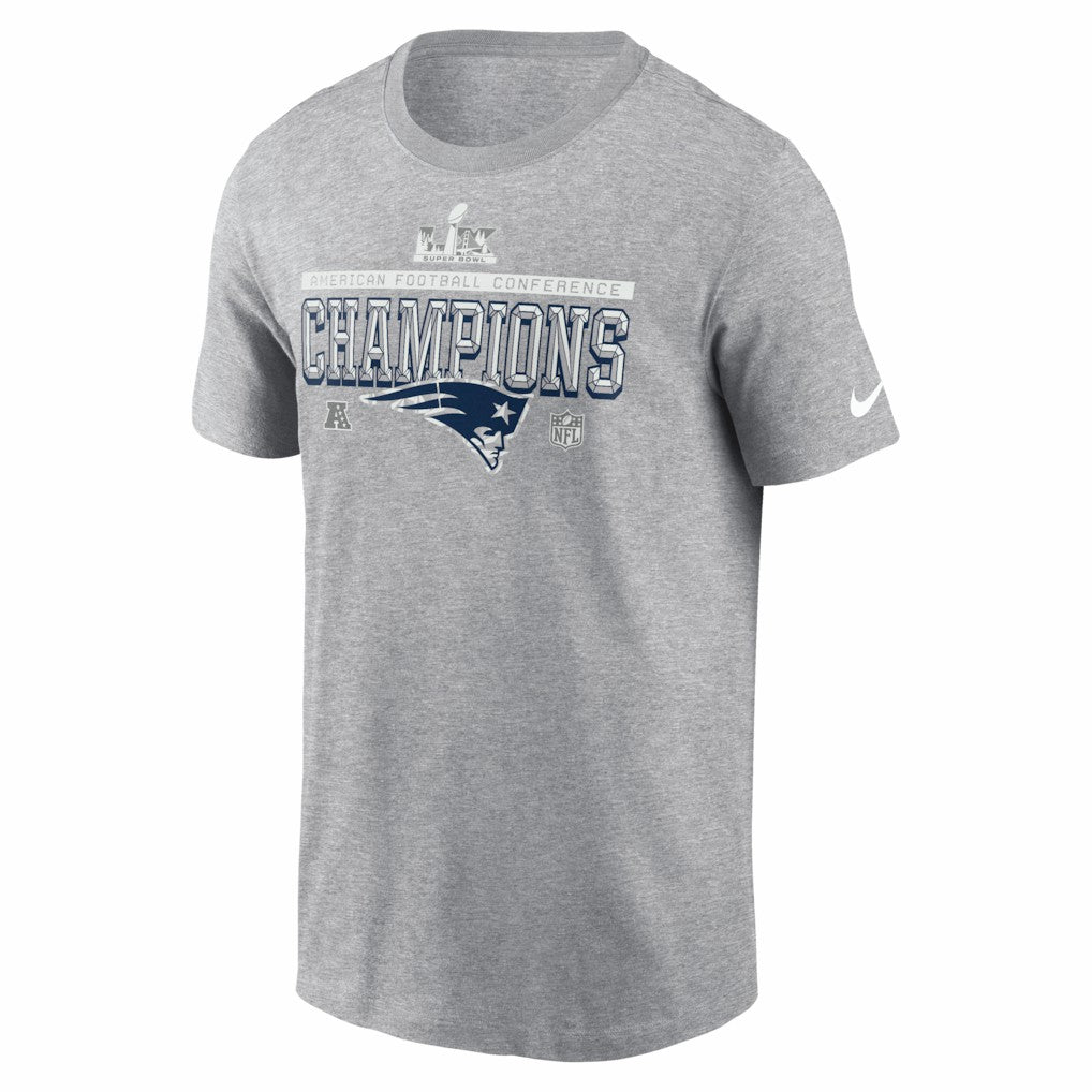 New England Patriots 2025 AFC Champions Locker Room Trophy Collection Tall T-Shirt - Heather Gray - Nike