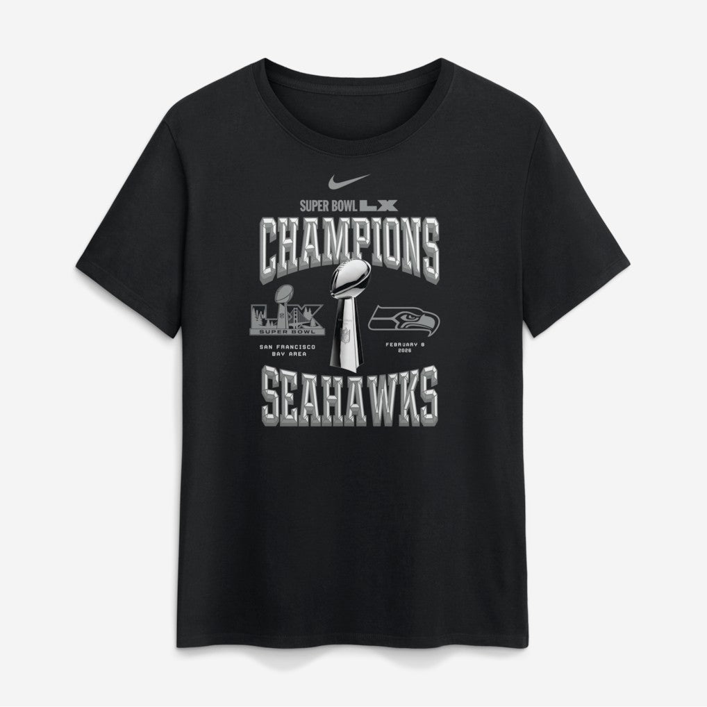 Seattle Seahawks Women's Super Bowl LX Champions Locker Room Trophy Collection T-Shirt - Black - Nike