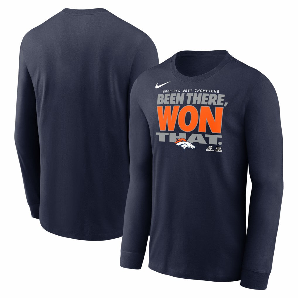 Denver Broncos 2025 AFC West Division Champions Locker Room Trophy Collection Long Sleeve T-Shirt - Navy - Nike