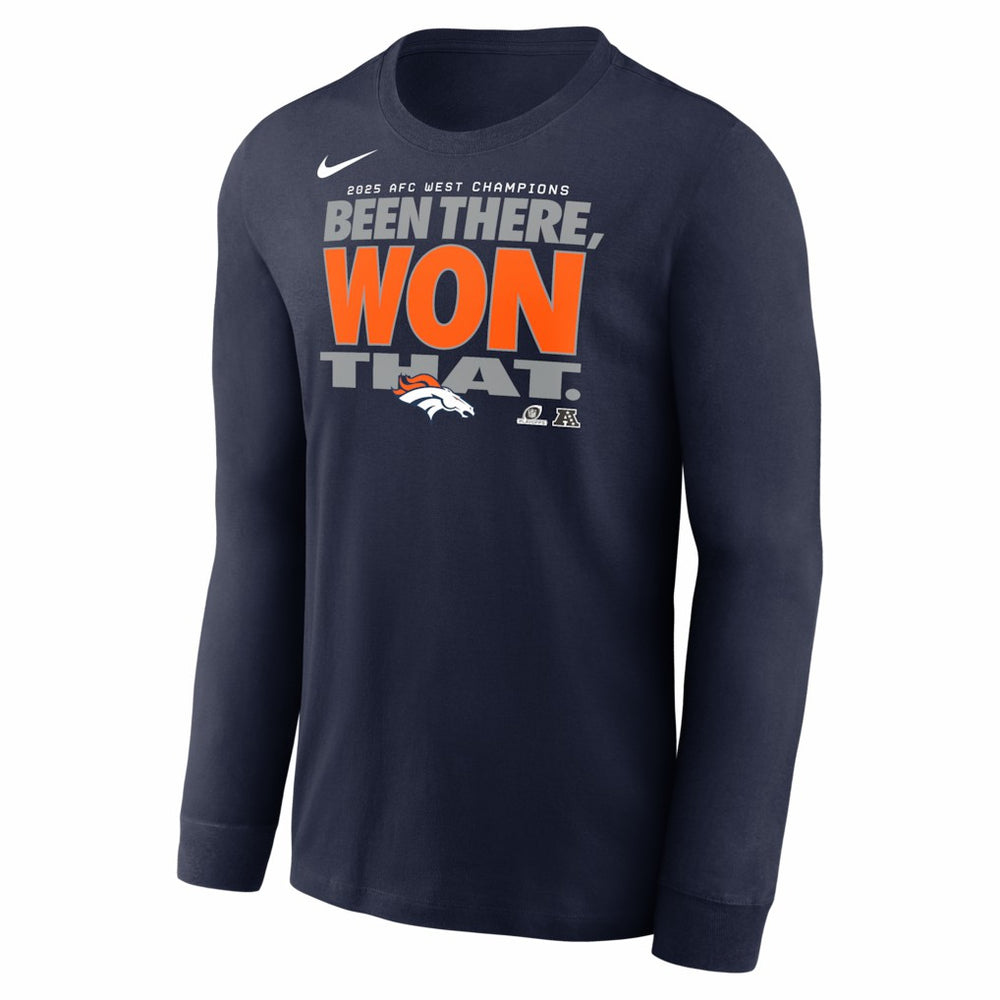 Denver Broncos 2025 AFC West Division Champions Locker Room Trophy Collection Long Sleeve T-Shirt - Navy - Nike