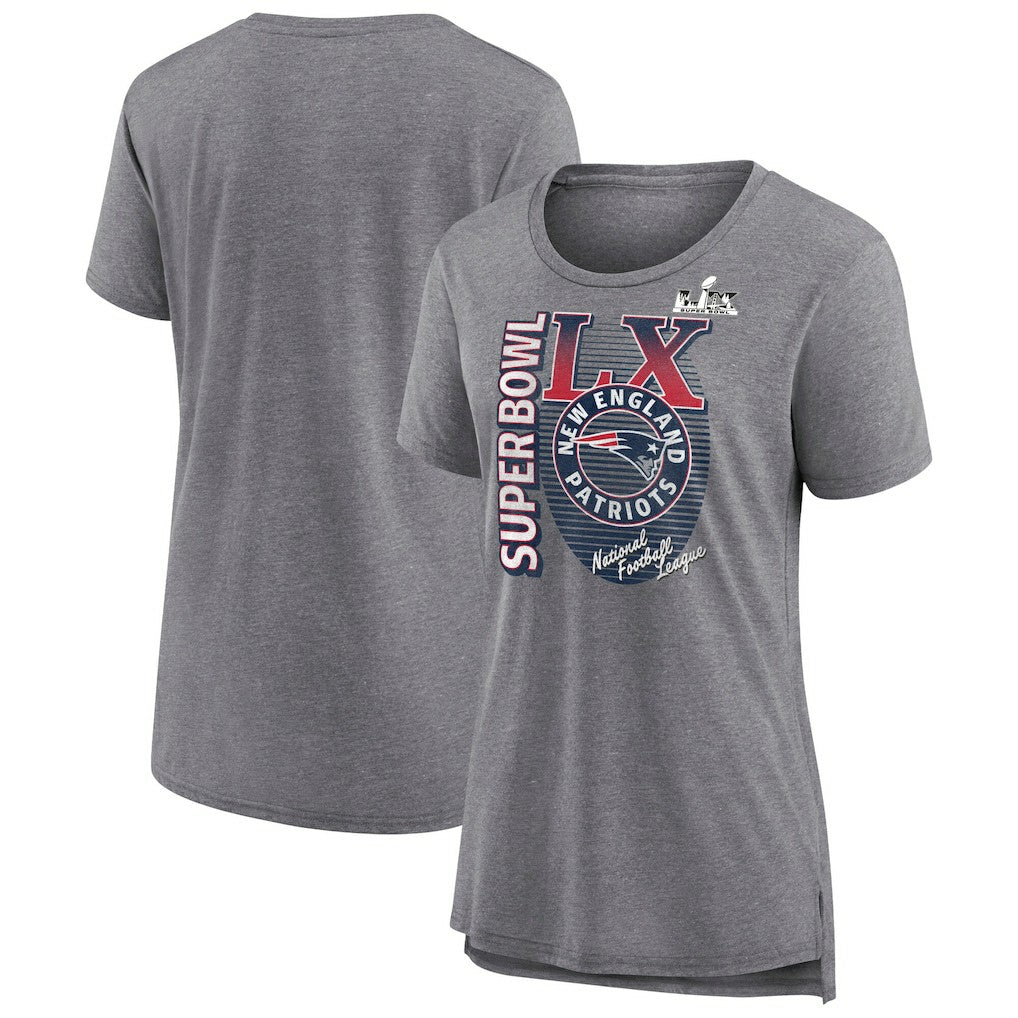 New England Patriots Women's Super Bowl LX Retro Tri-Blend T-Shirt - Heather Gray - Fanatics