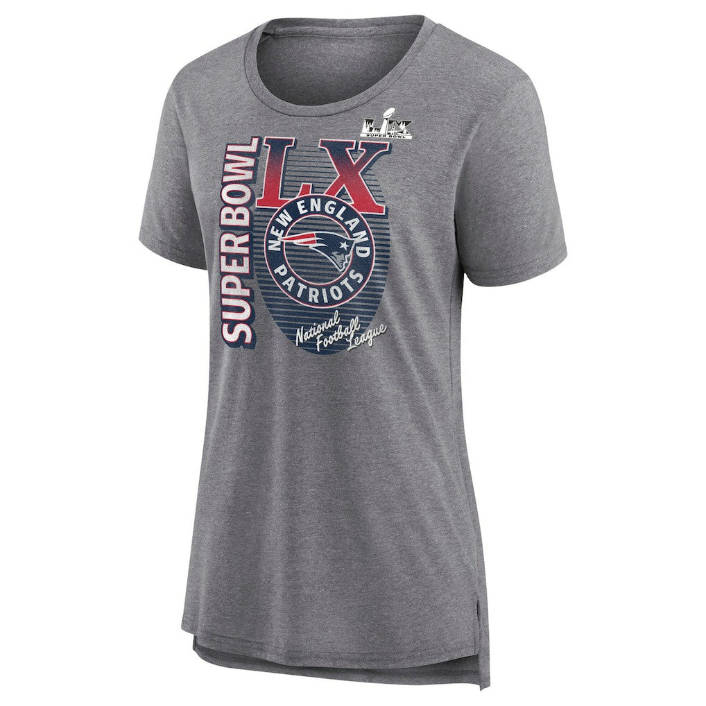 New England Patriots Women's Super Bowl LX Retro Tri-Blend T-Shirt - Heather Gray - Fanatics