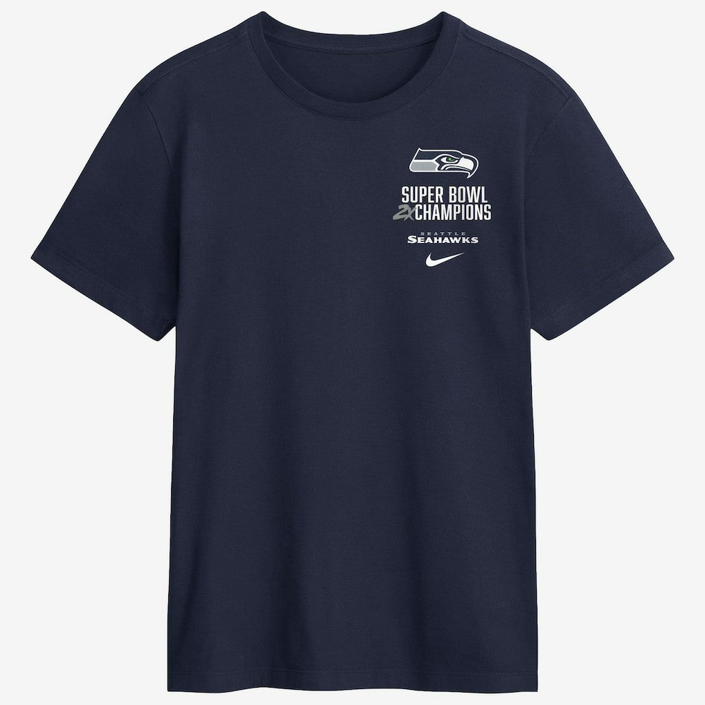 Seattle Seahawks Two-Time Super Bowl Champions Downtown Ring Club T-Shirt - College Navy - Nike