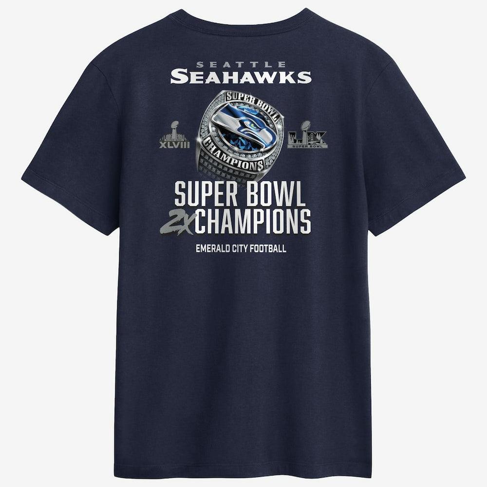 Seattle Seahawks Two-Time Super Bowl Champions Downtown Ring Club T-Shirt - College Navy - Nike