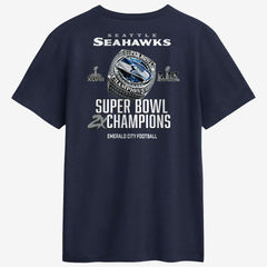Seattle Seahawks Two-Time Super Bowl Champions Downtown Ring Club T-Shirt - College Navy - Nike