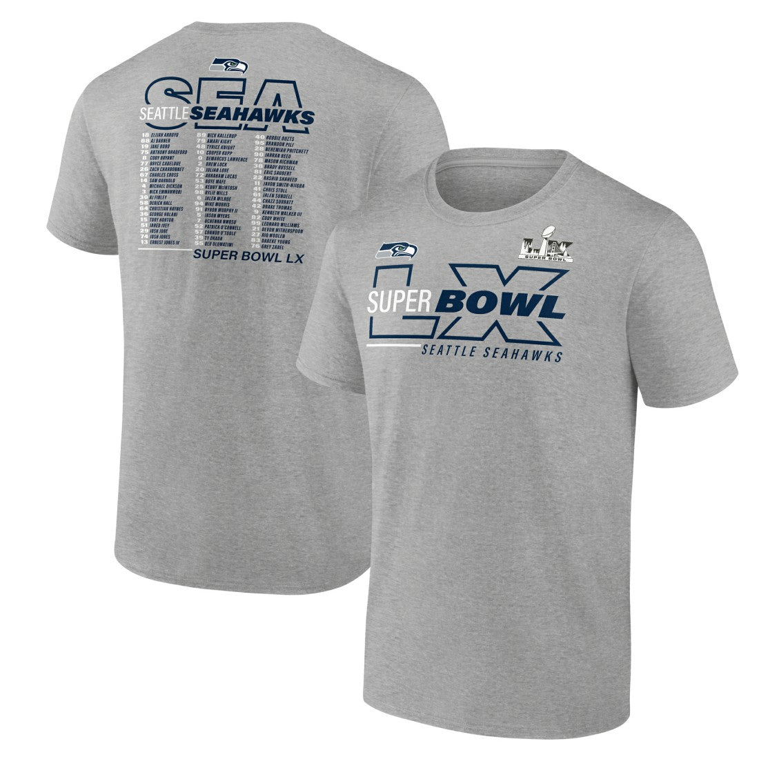 Seattle Seahawks Super Bowl LX Roster T-Shirt - Heather Gray - Fanatics