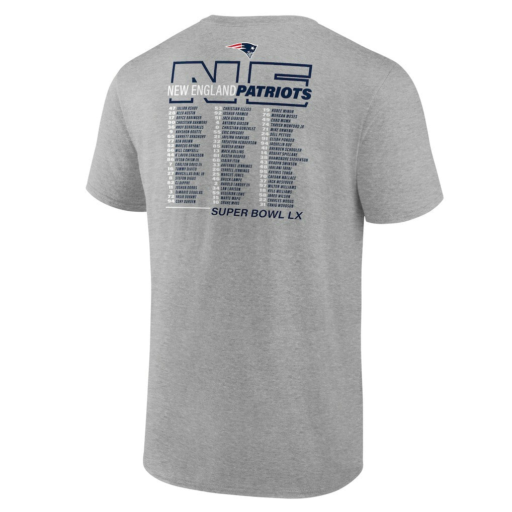 New England Patriots Super Bowl LX Roster T-Shirt - Heather Gray - Fanatics