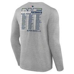 New England Patriots Super Bowl LX Roster Long Sleeve T-Shirt - Heather Gray - Fanatics