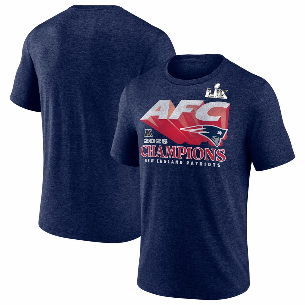 New England Patriots 2025 AFC Champions Quick Pass Tri-Blend T-Shirt - Heather Navy - Fanatics