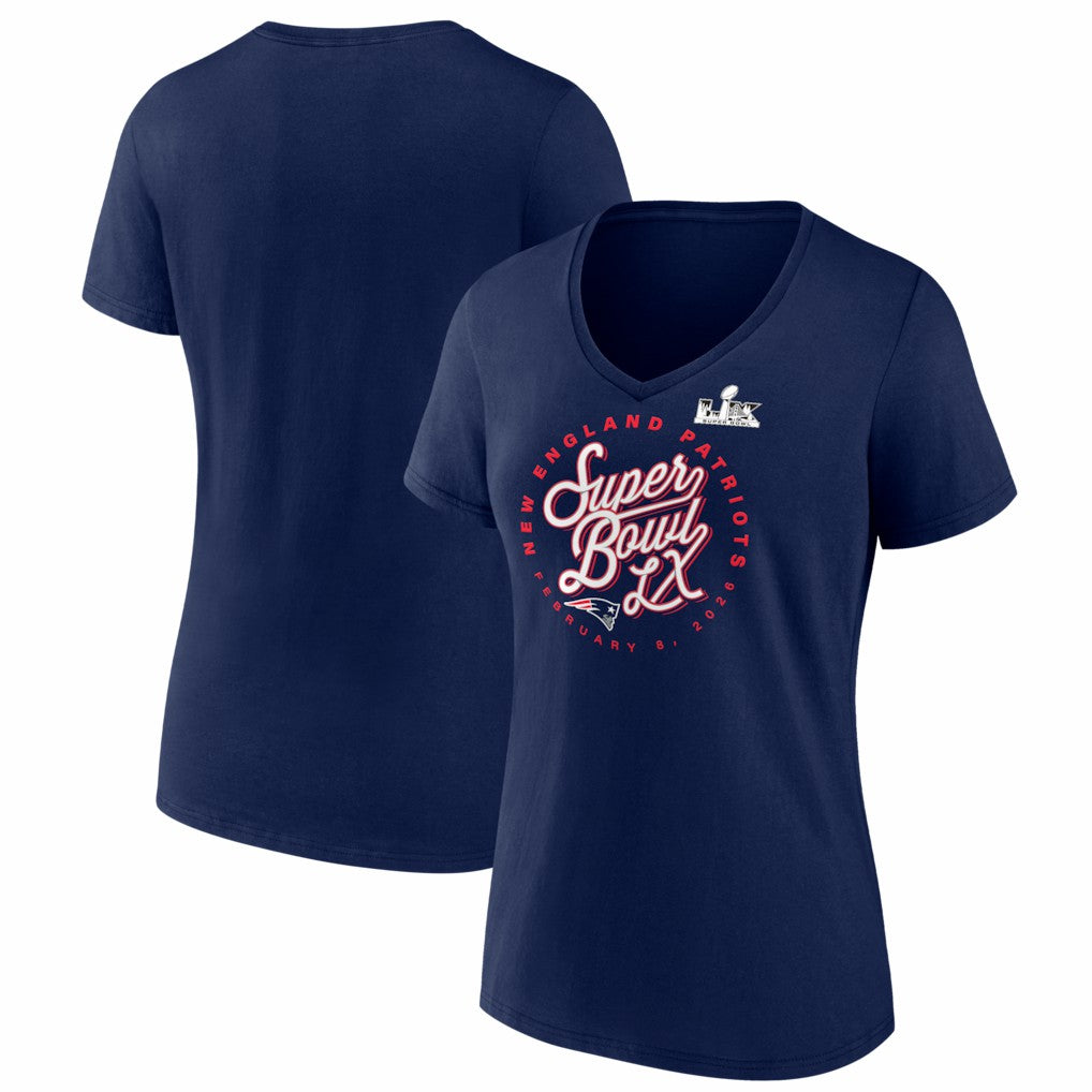 New England Patriots Women's Super Bowl LX Cheer Section V-Neck T-Shirt - Navy - Fanatics