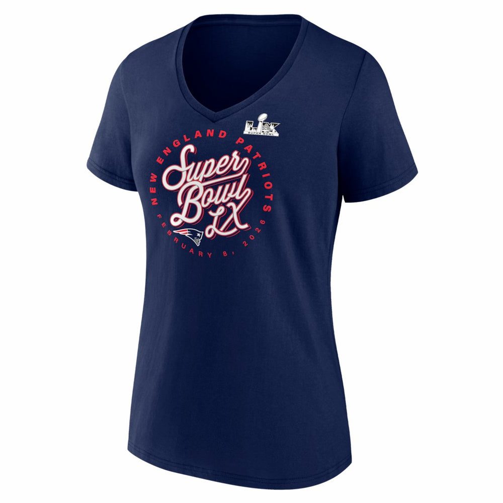 New England Patriots Women's Super Bowl LX Cheer Section V-Neck T-Shirt - Navy - Fanatics