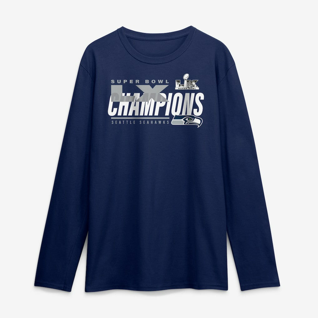 Seattle Seahawks Super Bowl LX Champions Iconic Victory Long Sleeve T-Shirt - College Navy - Fanatics