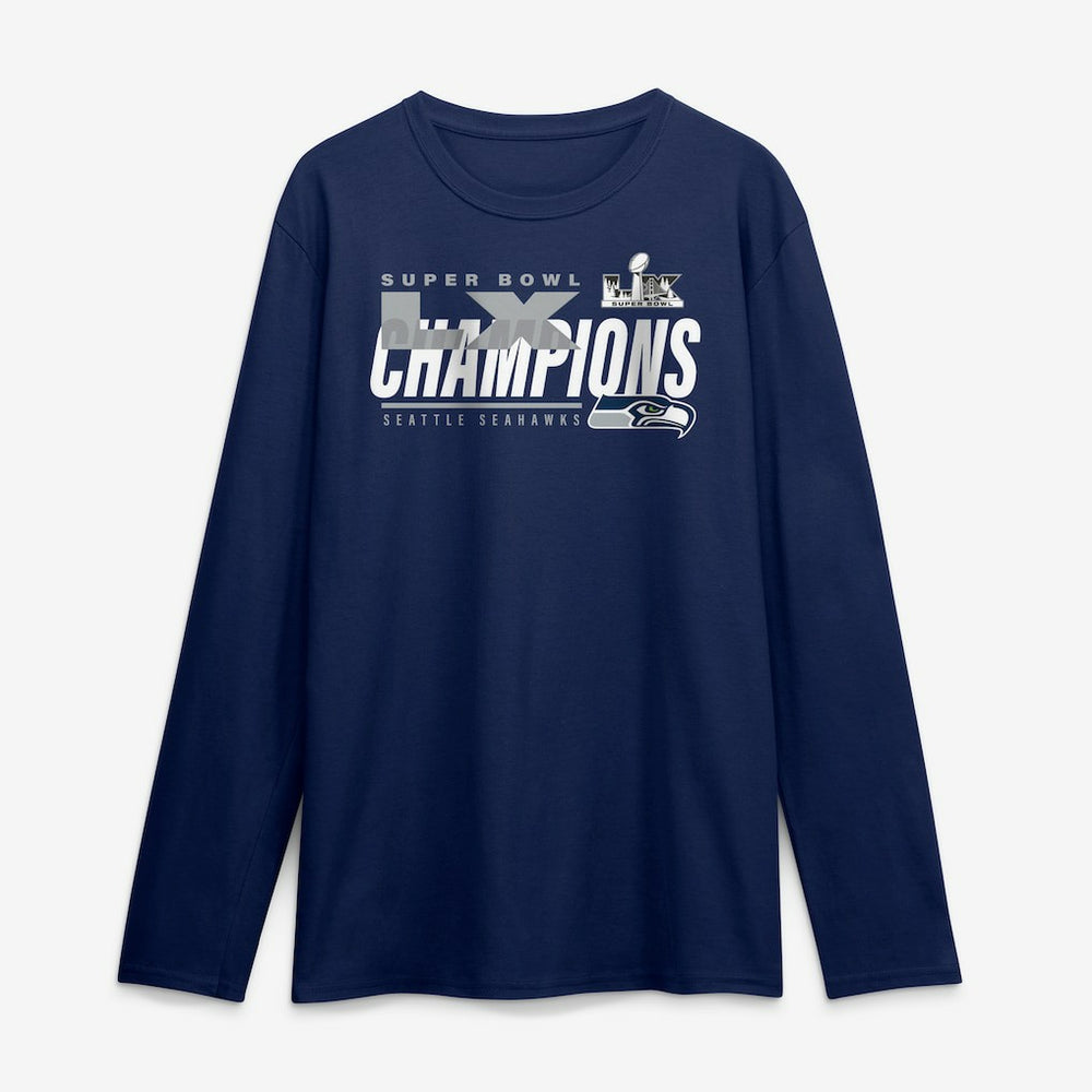 Seattle Seahawks Super Bowl LX Champions Iconic Victory Long Sleeve T-Shirt - College Navy - Fanatics