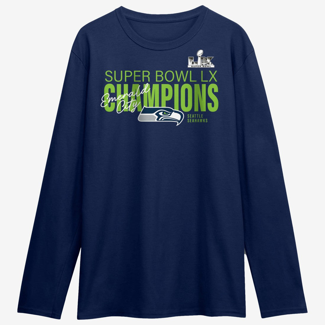 Seattle Seahawks Super Bowl LX Champions Autograph Signing Long Sleeve Roster T-Shirt - College Navy - Fanatics