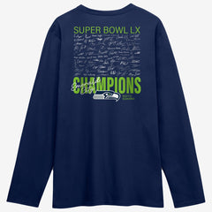 Seattle Seahawks Super Bowl LX Champions Autograph Signing Long Sleeve Roster T-Shirt - College Navy - Fanatics