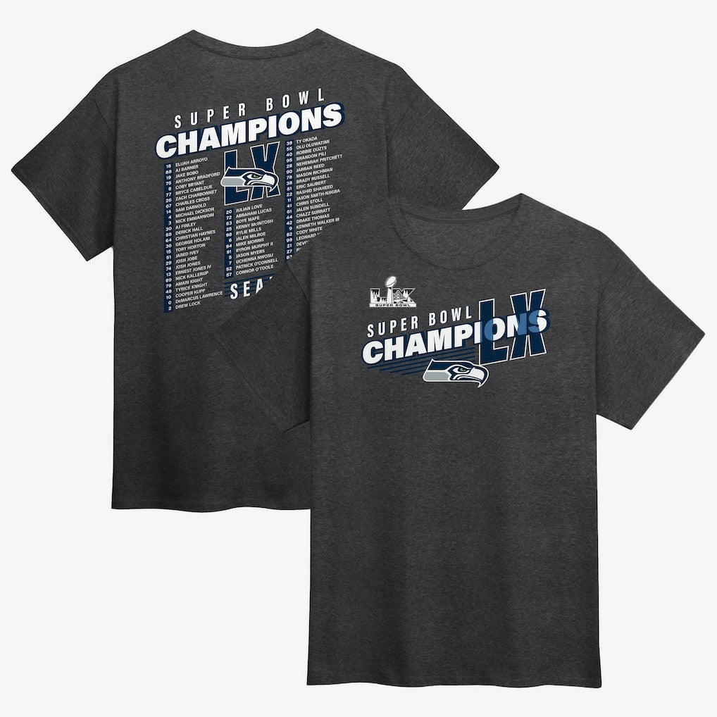 Seattle Seahawks Super Bowl LX Champions Best Teammates Roster T-Shirt - Heather Charcoal - Fanatics