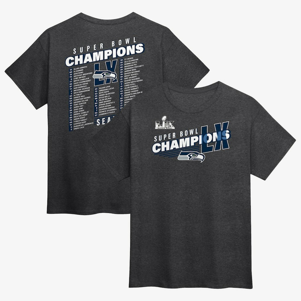 Seattle Seahawks Super Bowl LX Champions Best Teammates Roster T-Shirt - Heather Charcoal - Fanatics