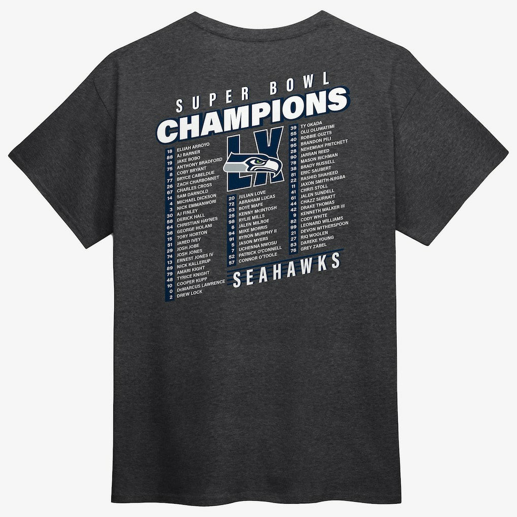 Seattle Seahawks Super Bowl LX Champions Best Teammates Roster T-Shirt - Heather Charcoal - Fanatics