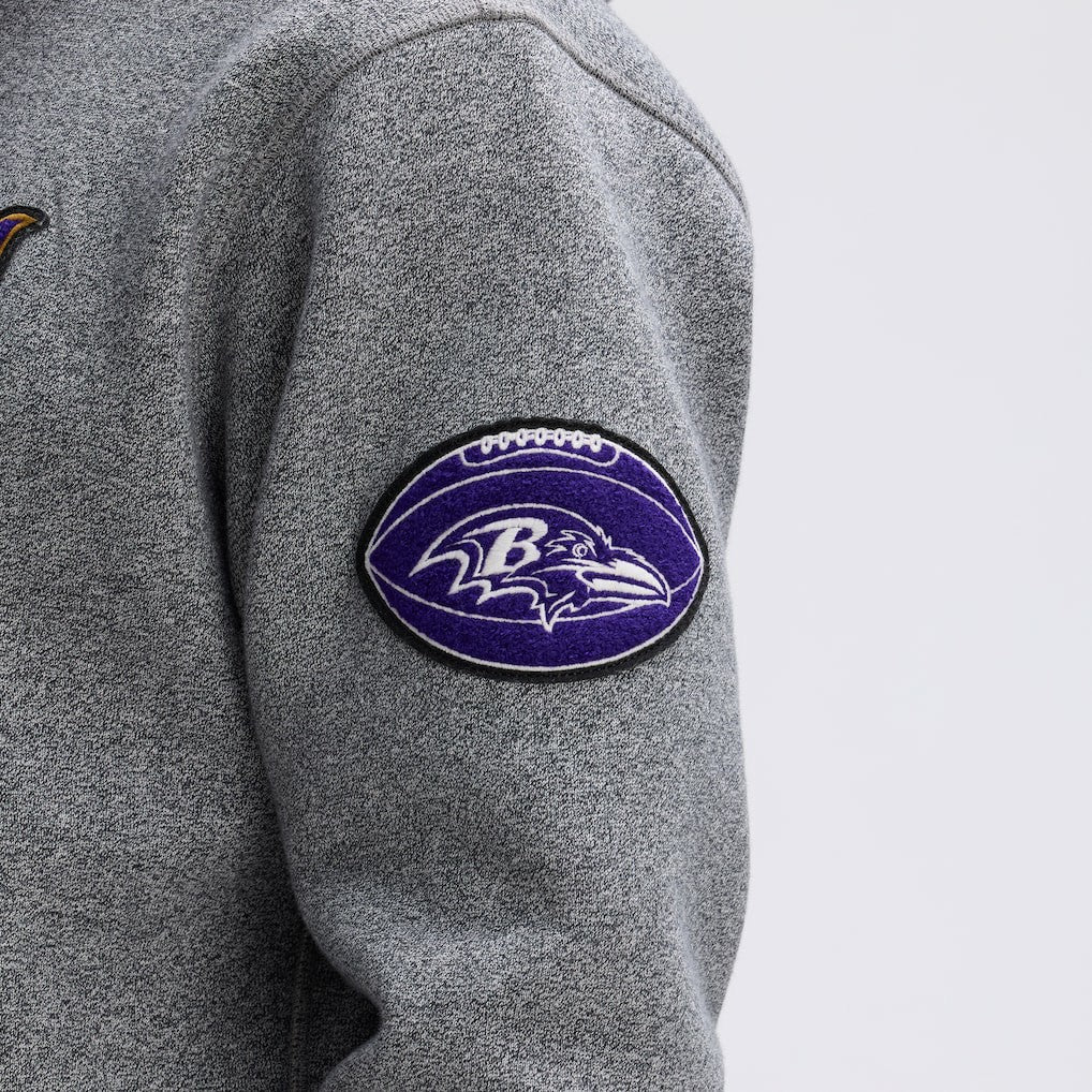 Baltimore Ravens IconicFleece Tipped Hoodie - Athletic Heather Gray - Fanatics