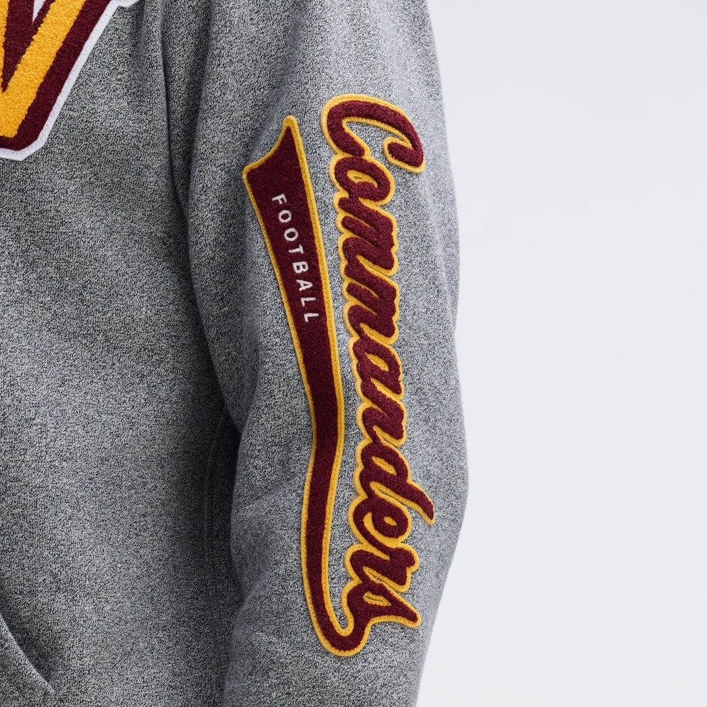 Washington Commanders IconicFleece Letterman Hoodie - Athletic Heather Gray - Fanatics