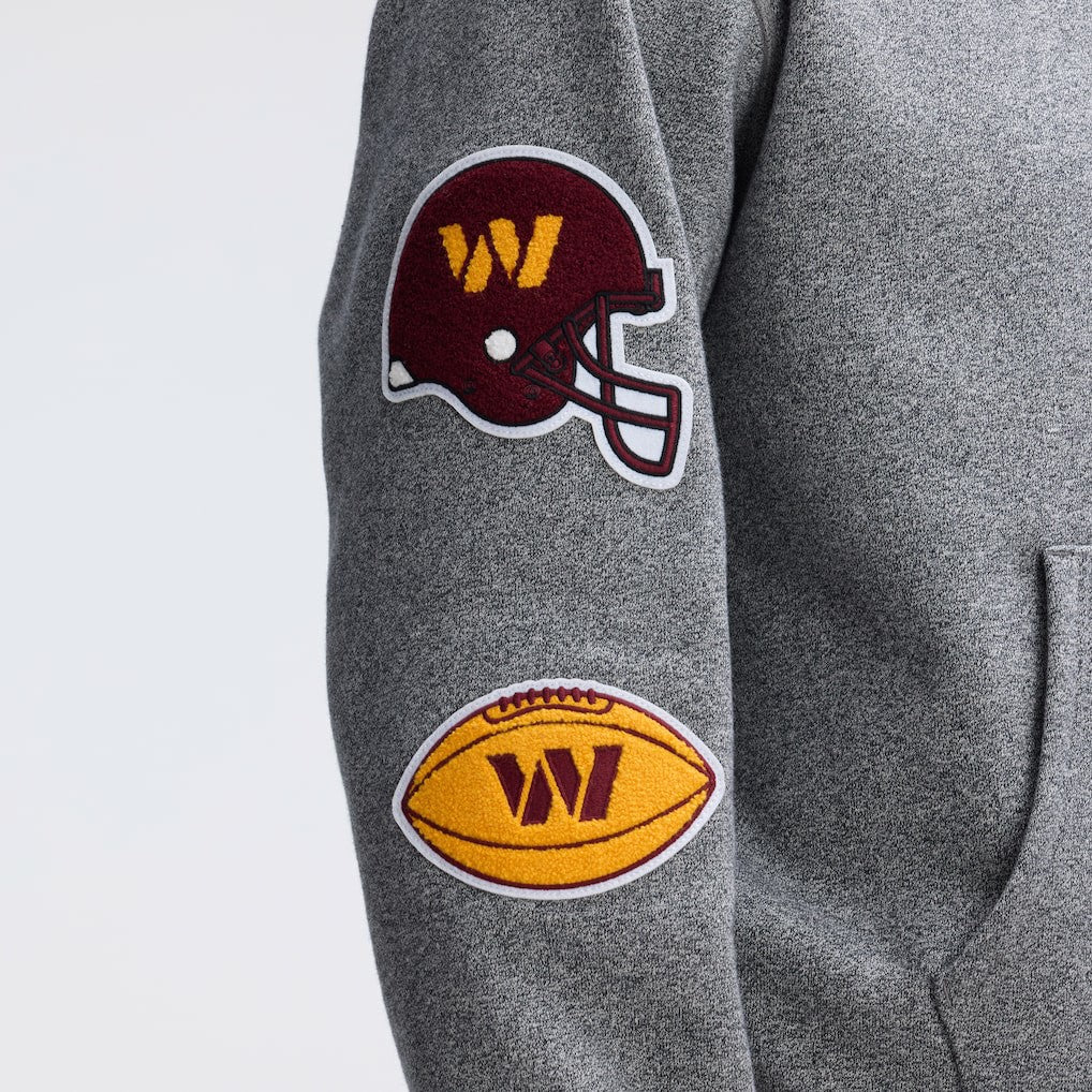 Washington Commanders IconicFleece Letterman Hoodie - Athletic Heather Gray - Fanatics