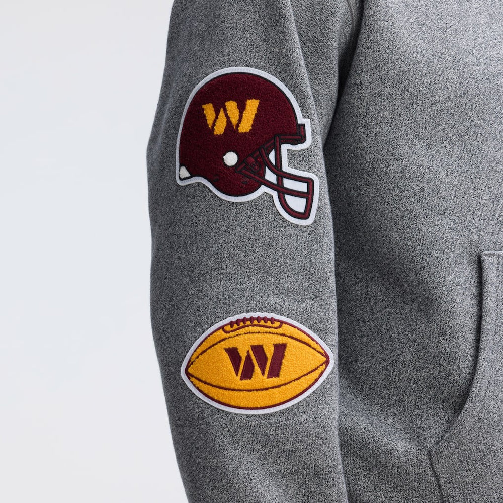 Washington Commanders IconicFleece Letterman Hoodie - Athletic Heather Gray - Fanatics