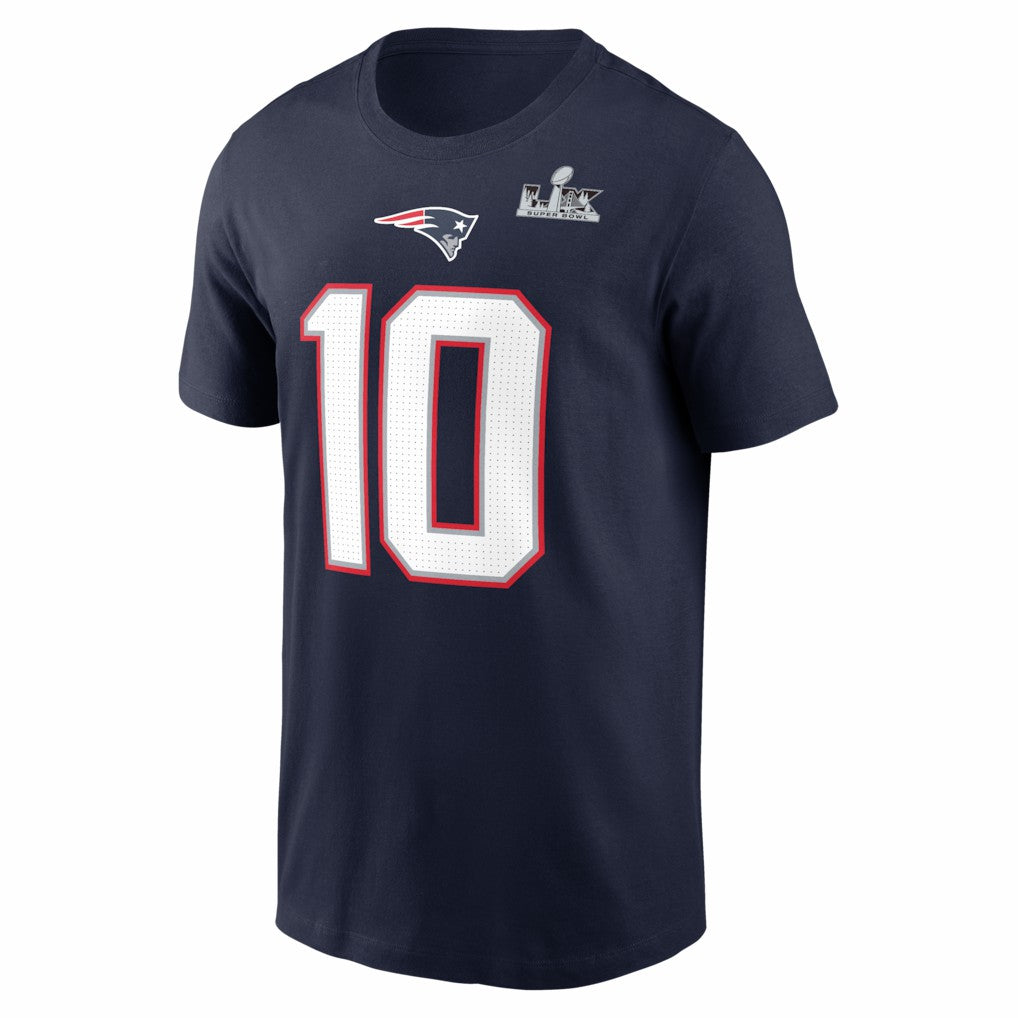 Drake Maye New England Patriots Super Bowl LX Patch Name & Number T-Shirt - Navy - Nike
