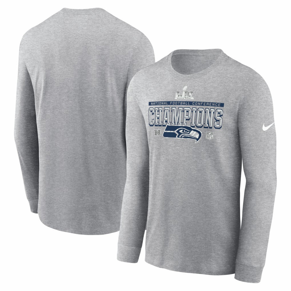 Seattle Seahawks 2025 NFC Champions Locker Room Trophy Collection Long Sleeve T-Shirt - Heather Gray - Nike