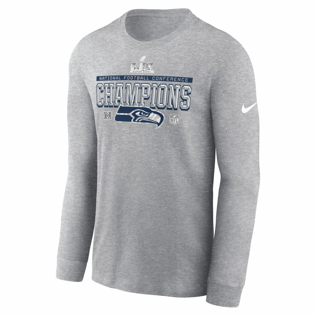 Seattle Seahawks 2025 NFC Champions Locker Room Trophy Collection Long Sleeve T-Shirt - Heather Gray - Nike