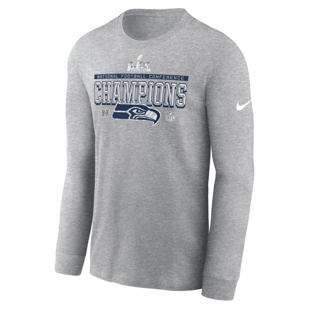 Seattle Seahawks 2025 NFC Champions Locker Room Trophy Collection Long Sleeve T-Shirt - Heather Gray - Nike