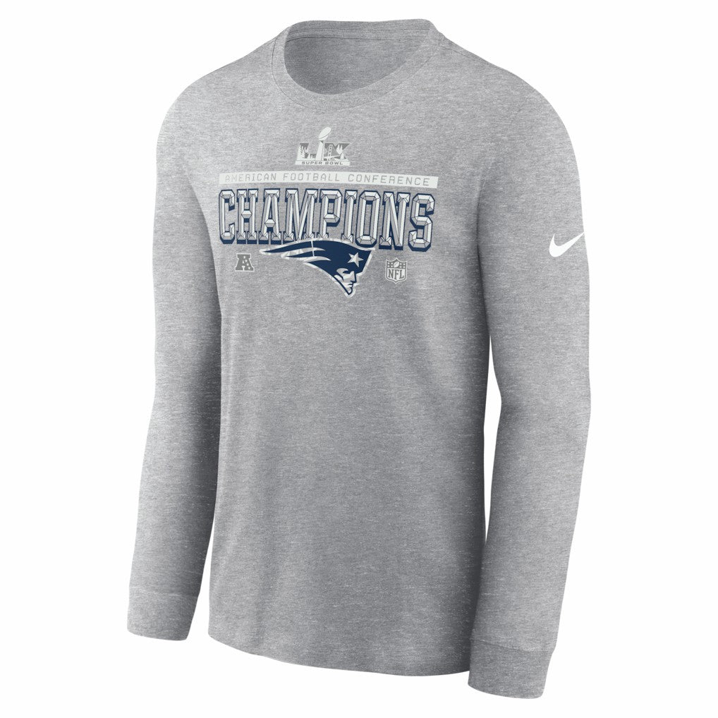 New England Patriots 2025 AFC Champions Locker Room Trophy Collection Long Sleeve T-Shirt - Heather Gray - Nike