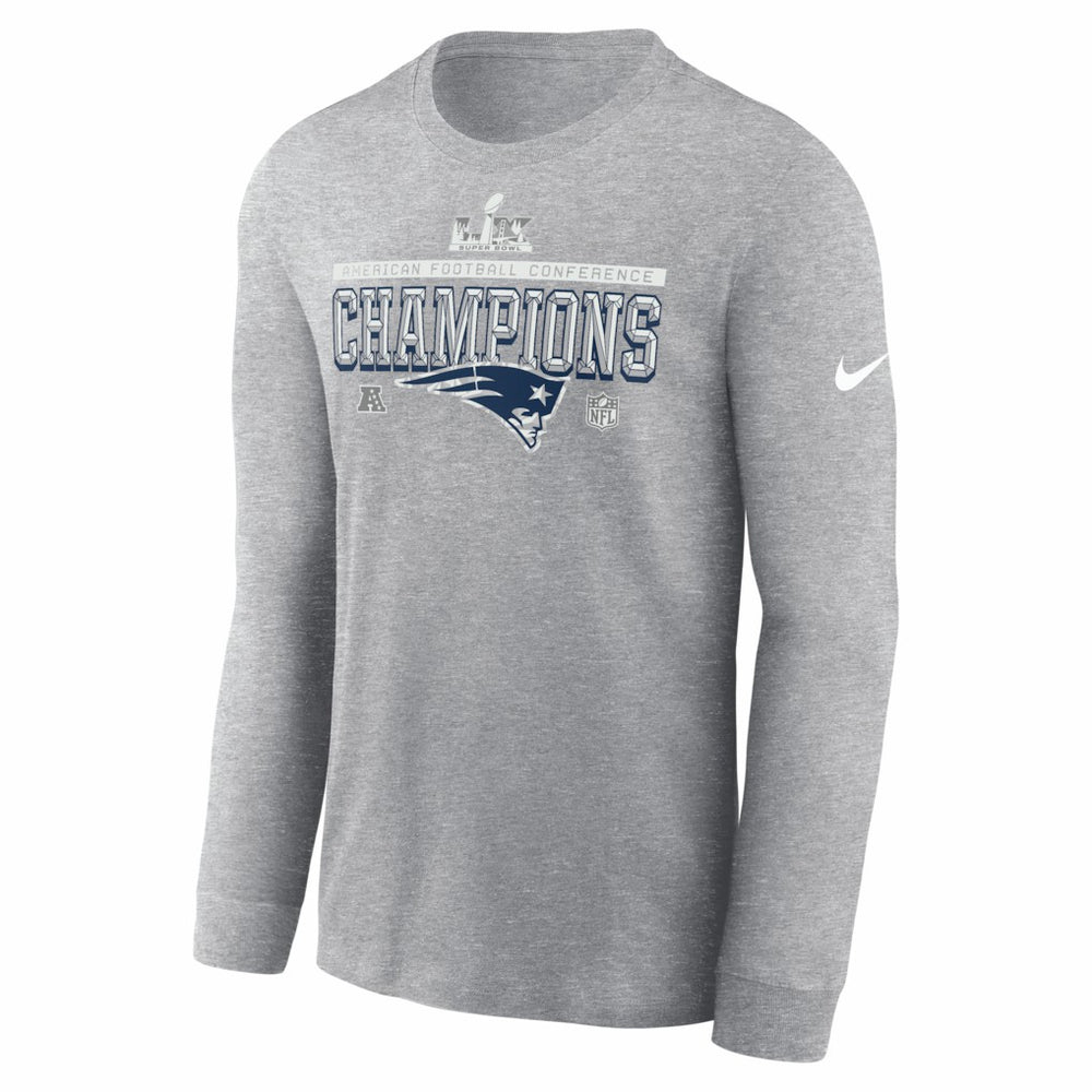 New England Patriots 2025 AFC Champions Locker Room Trophy Collection Long Sleeve T-Shirt - Heather Gray - Nike