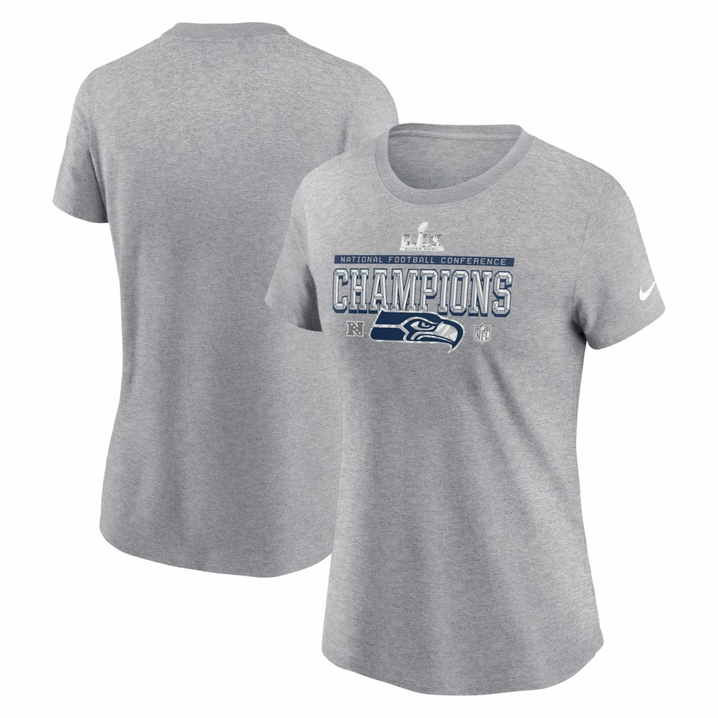 Seattle Seahawks Women's 2025 NFC Champions Locker Room Trophy Collection T-Shirt - Heather Gray - Nike