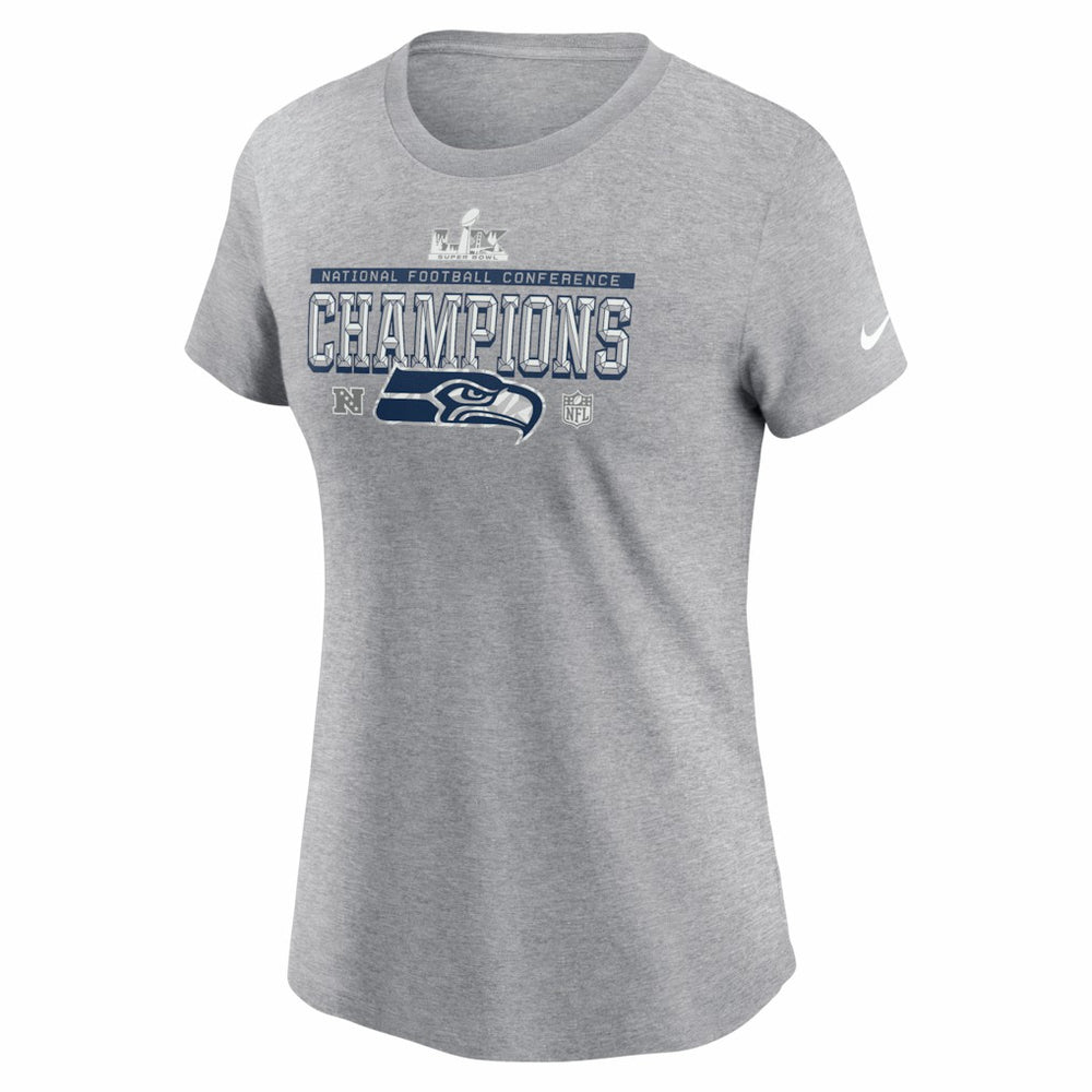 Seattle Seahawks Women's 2025 NFC Champions Locker Room Trophy Collection T-Shirt - Heather Gray - Nike