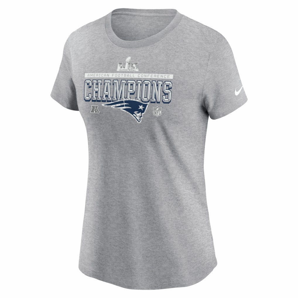 New England Patriots Women's 2025 AFC Champions Locker Room Trophy Collection T-Shirt - Heather Gray - Nike