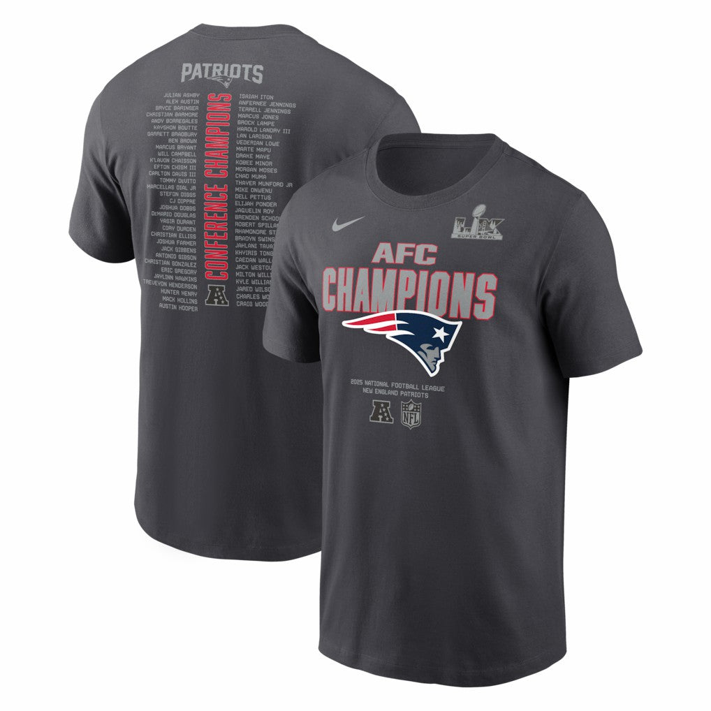 New England Patriots 2025 AFC Champions Roster T-Shirt - Anthracite - Nike