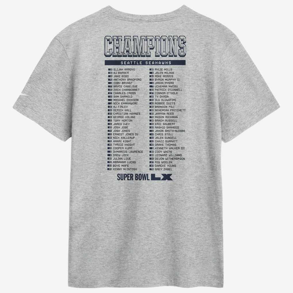 Seattle Seahawks Super Bowl LX Champions Ice Classic Roster T-Shirt - Heather Gray - Nike