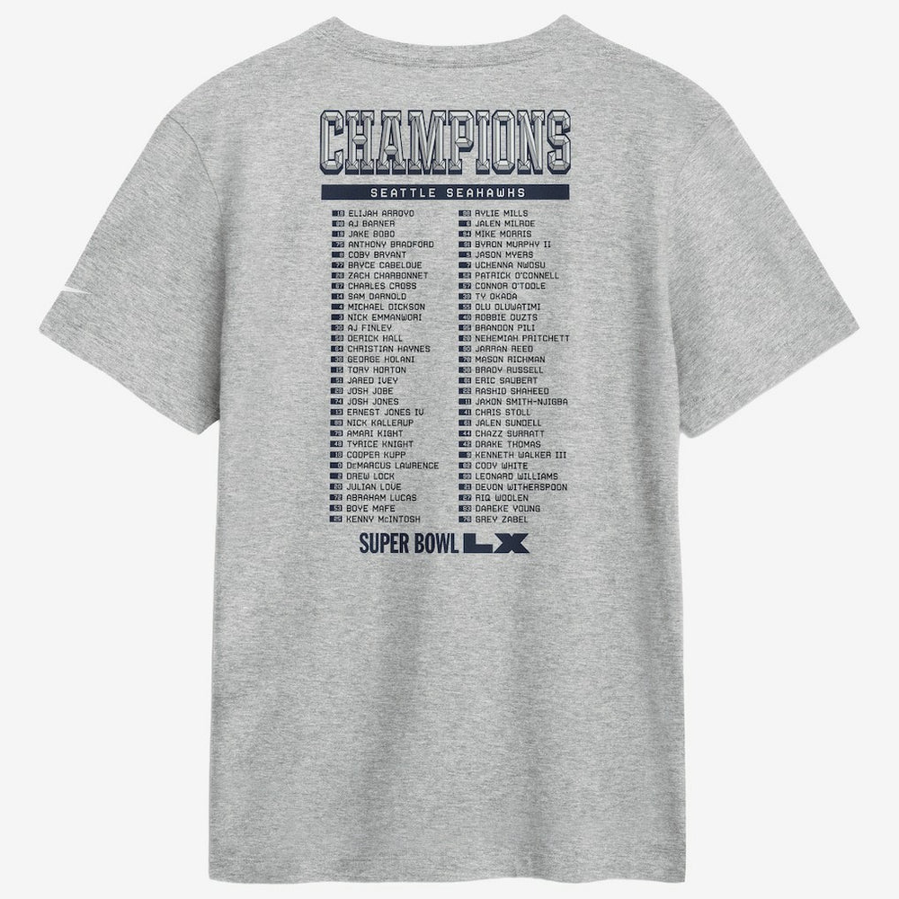 Seattle Seahawks Super Bowl LX Champions Ice Classic Roster T-Shirt - Heather Gray - Nike