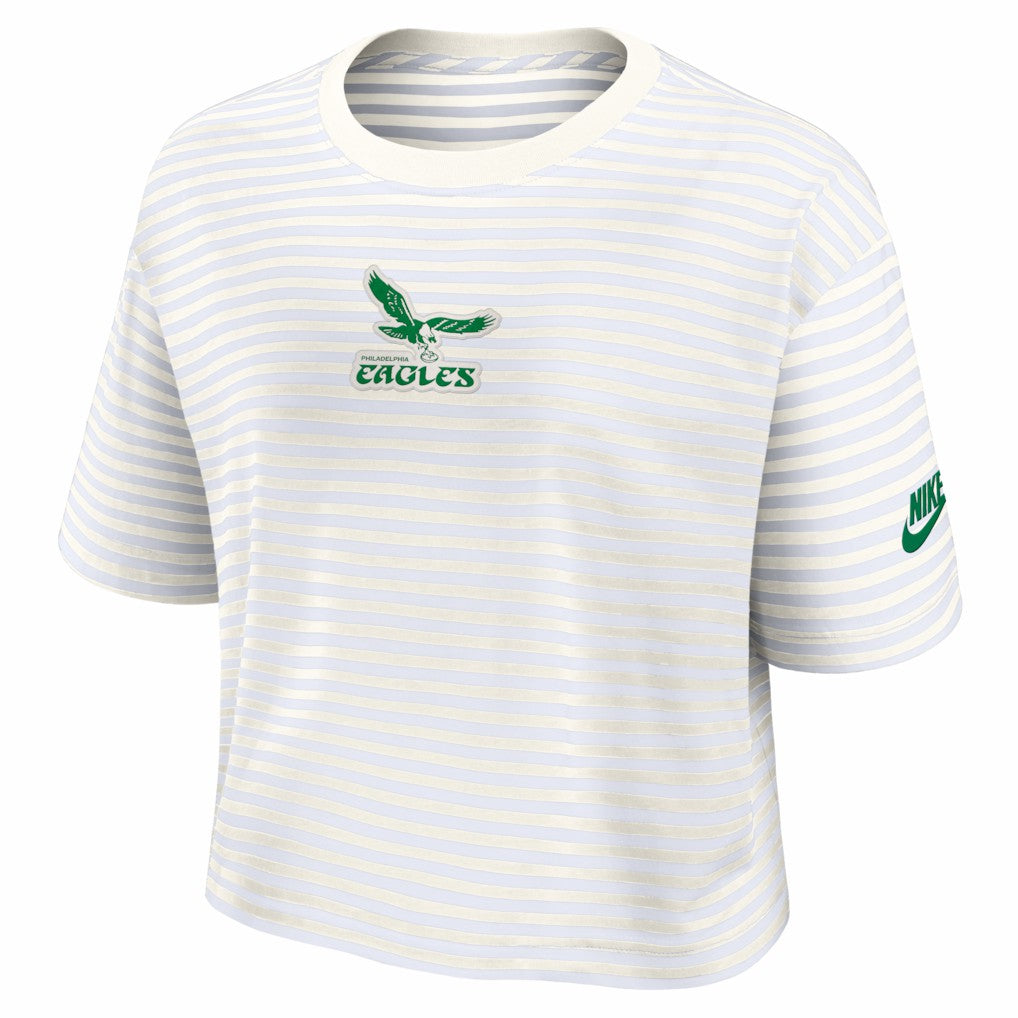 Philadelphia Eagles Women's Striped Cropped T-Shirt - Yellow/Cream - Nike