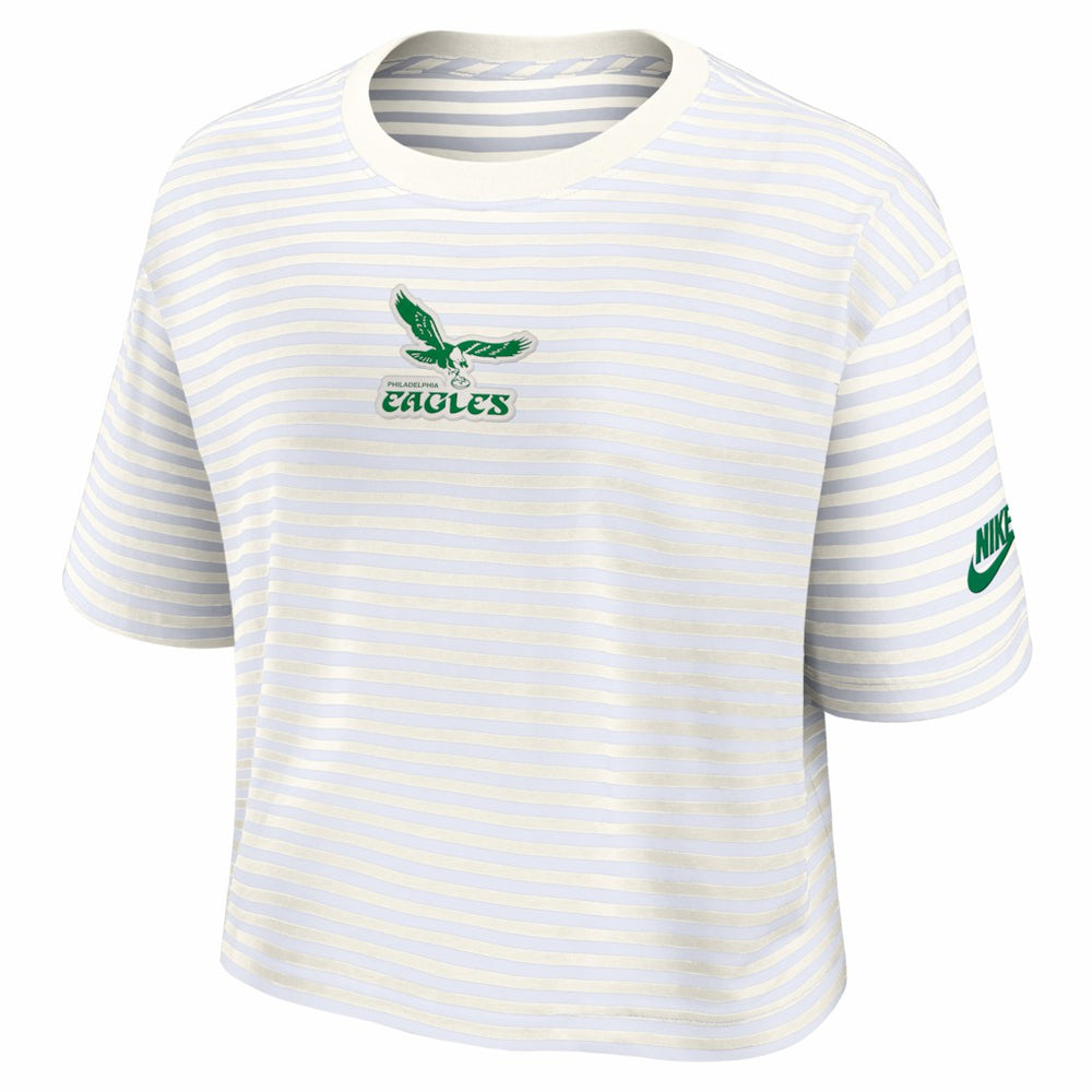 Philadelphia Eagles Women's Striped Cropped T-Shirt - Yellow/Cream - Nike
