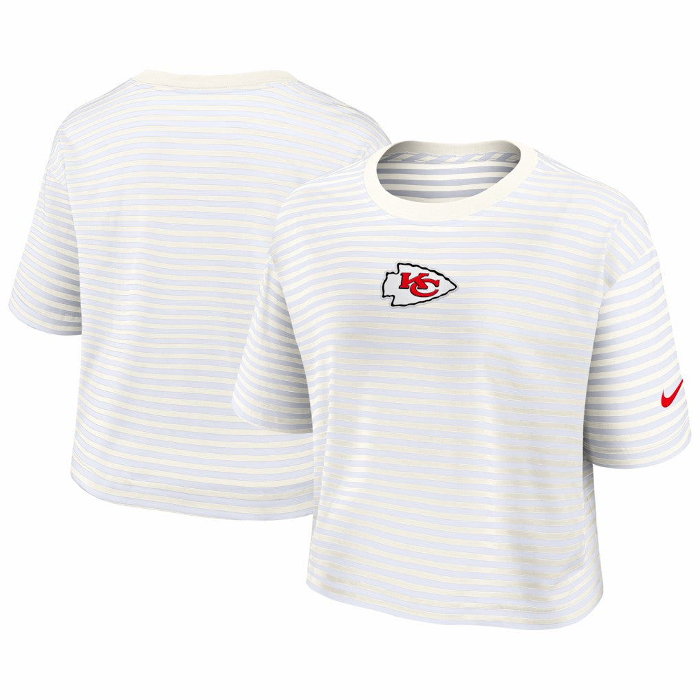Kansas City Chiefs Women's Striped Cropped T-Shirt - Yellow/Cream - Nike