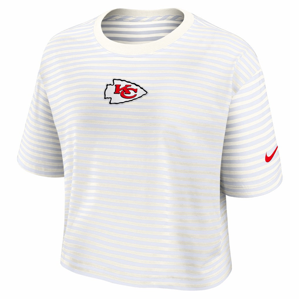 Kansas City Chiefs Women's Striped Cropped T-Shirt - Yellow/Cream - Nike