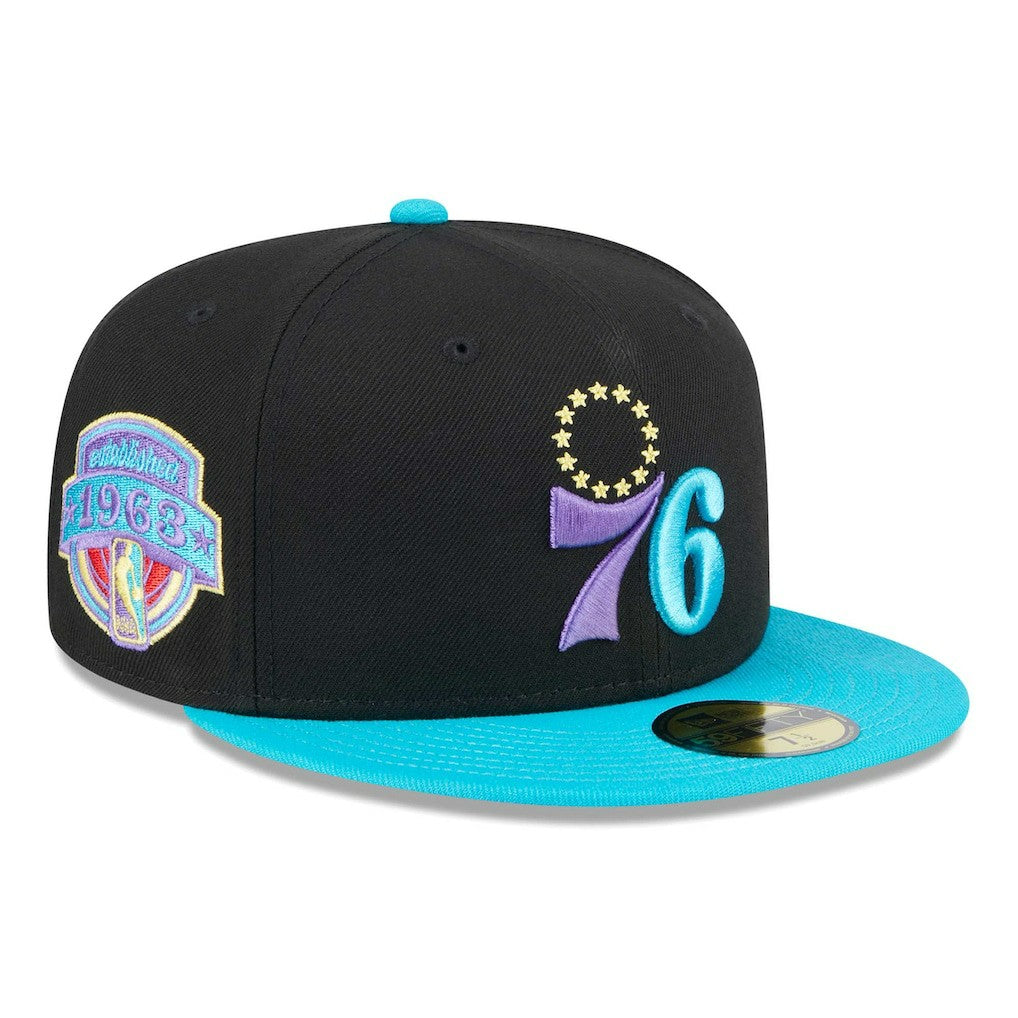 New Era Philadelphia 76ers Arcade Scheme 59FIFTY Fitted Hat Black/Turquoise