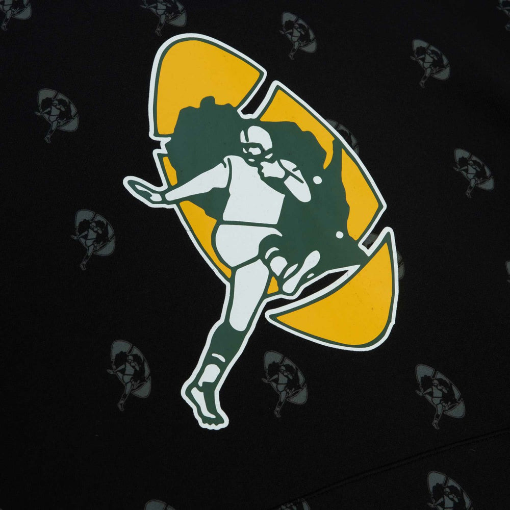Green Bay Packers Allover Print Fleece Pullover Hoodie - Black - Mitchell & Ness