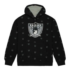 Las Vegas Raiders Allover Print Fleece Pullover Hoodie - Black - Mitchell & Ness