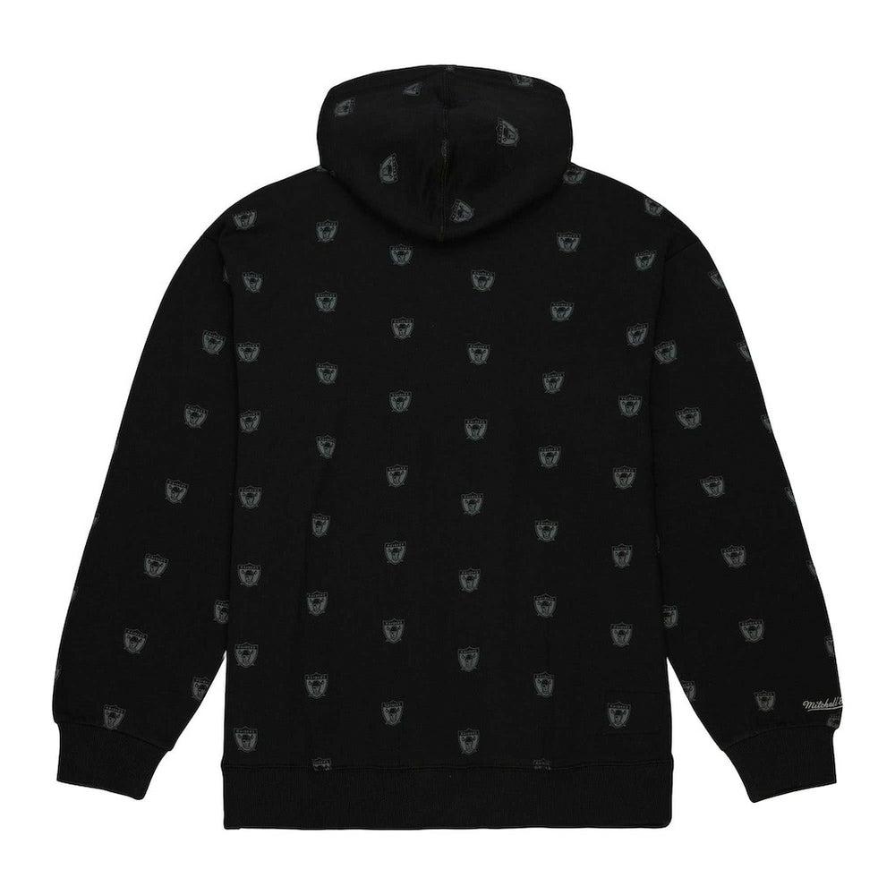 Las Vegas Raiders Allover Print Fleece Pullover Hoodie - Black - Mitchell & Ness