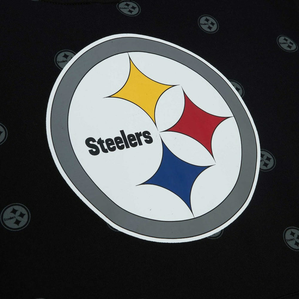 Pittsburgh Steelers Allover Print Fleece Pullover Hoodie - Black - Mitchell & Ness