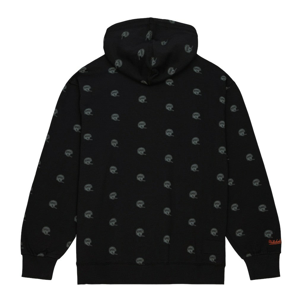 Cincinnati Bengals Allover Print Fleece Pullover Hoodie - Black - Mitchell & Ness