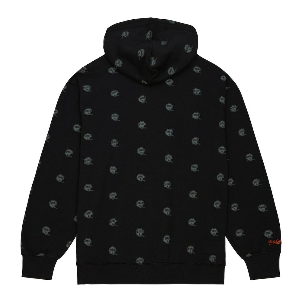 Cincinnati Bengals Allover Print Fleece Pullover Hoodie - Black - Mitchell & Ness