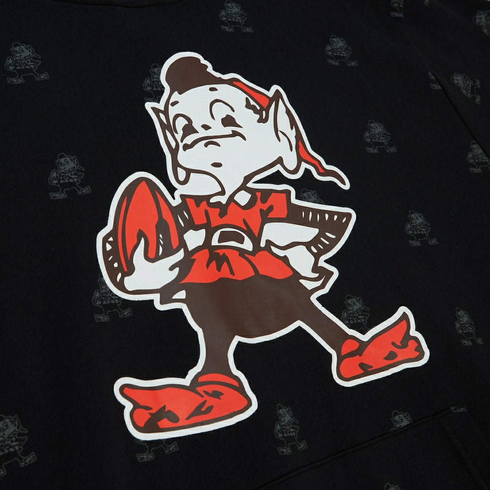 Cleveland Browns Allover Print Fleece Pullover Hoodie - Black - Mitchell & Ness